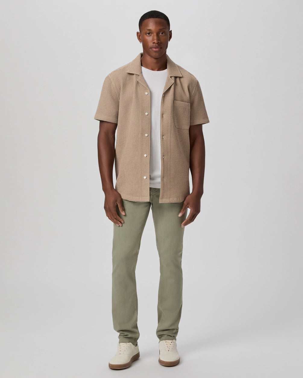 PAIGE Men's Gregory Shirt - Lightweight Textured Cotton Button-Down (Stone Grey) - View #2