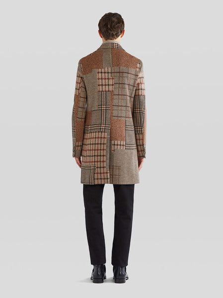 Patchwork Check Wool Overcoat