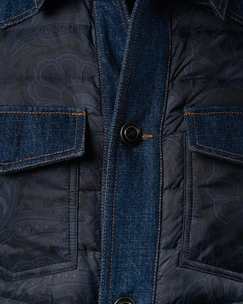 Paisley Down Jacket with Denim Details