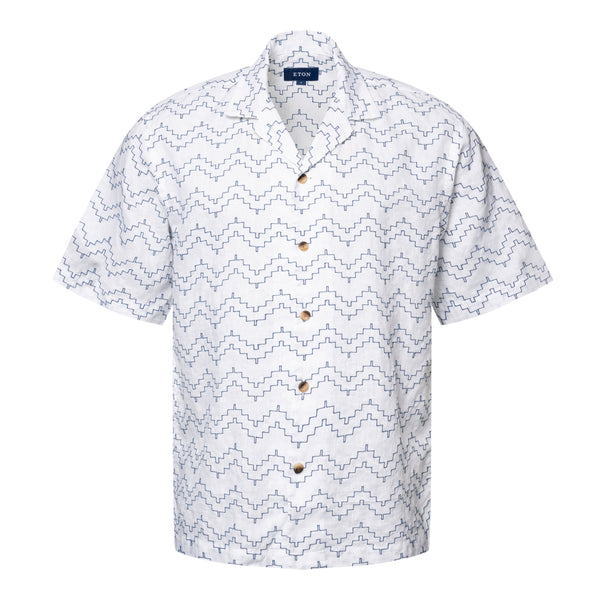 Geometric Embroidery Linen Resort Shirt